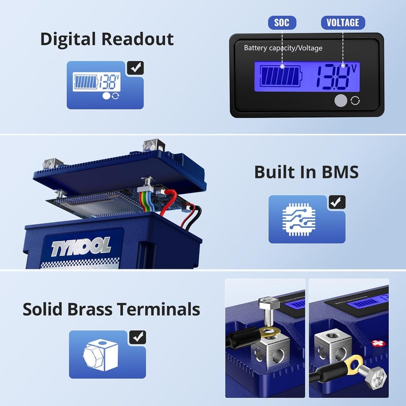 TYKOOL YTZ14S/YTZ12S High Performance Lithium LiFePO4 Motorcycle Battery,12V 6Ah,360CCA, Digital Readout, Built in BMS, Compatible for Large-displacement BMW,Hongda,KTM,Suzuki Motorcycles - Image 4